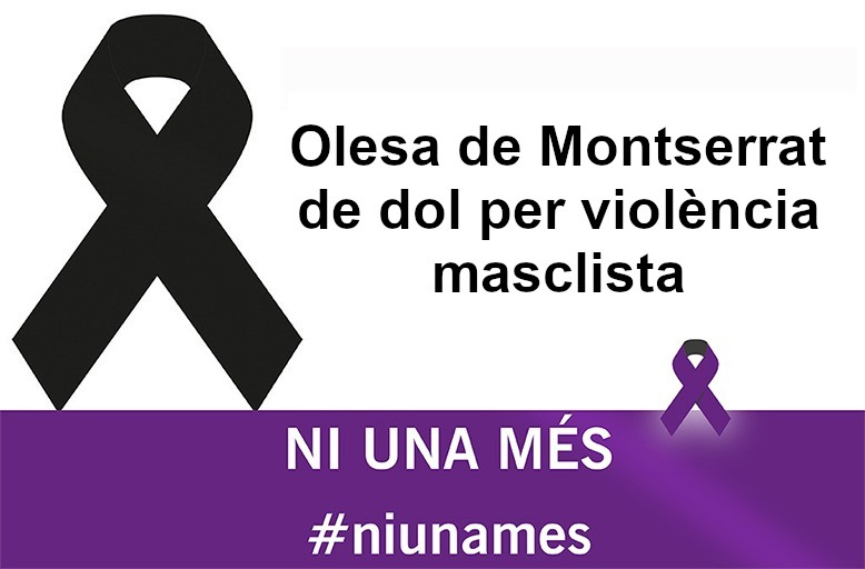 Cartell amb el crespó negre amb el hastag #niunames i Olesa de Montserrat de dol per violència masclista